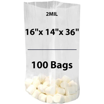 LDPE Clear Gusseted Poly Bags 2 Mil 16" X 14" X 36" 100 Bags